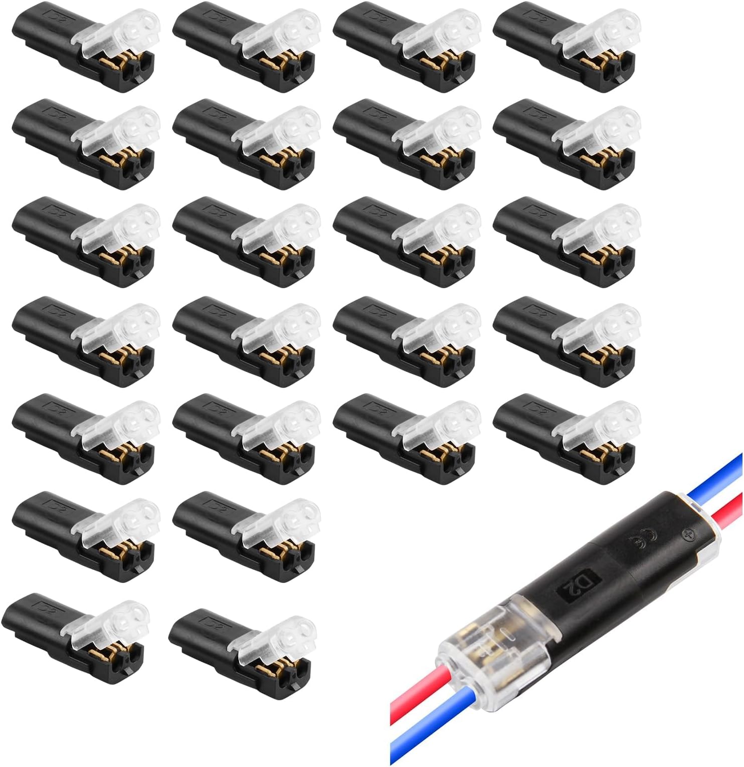 – 24-Piece Car Connector Set, 2-Pin Plug-in Cable Connectors, Waterproof Connectors, 18-22AWG Wire Quick-Splice Connectors, Electrical Terminal Blocks, Cable and Car Plug Connectors
