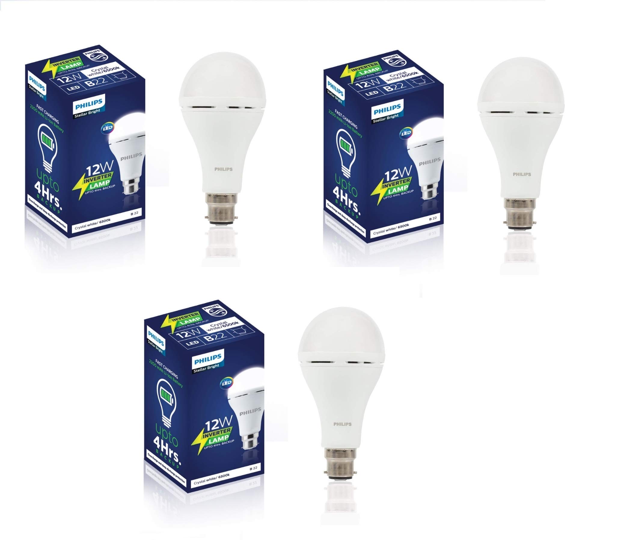 PHILIPS 12W Emergency Bulb | Rechargeable Emergency Bulb for Power Cuts | Backup : 4hrs, Cool Day Light,Pack of 3 | b22d | LED