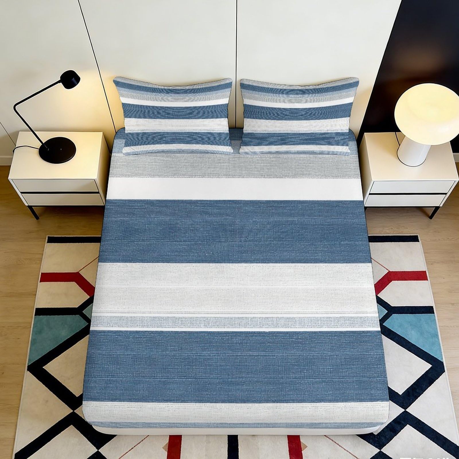 3D Printed Stripe Fitted Sheet Microfiber Deep Pocket Non-Slip Bedroom Bedding Stripe Mattress Fitted Cover Full Wrap Washable 200x200x25cm 90x200x25cm