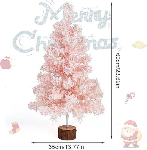 Miniatura 2 de CCINEE Árbol de Navidad artificial rosa, mini árbol de Navidad rosa de 2 pies con escarcha de nieve flocada y soporte de plástico para porche, mesa