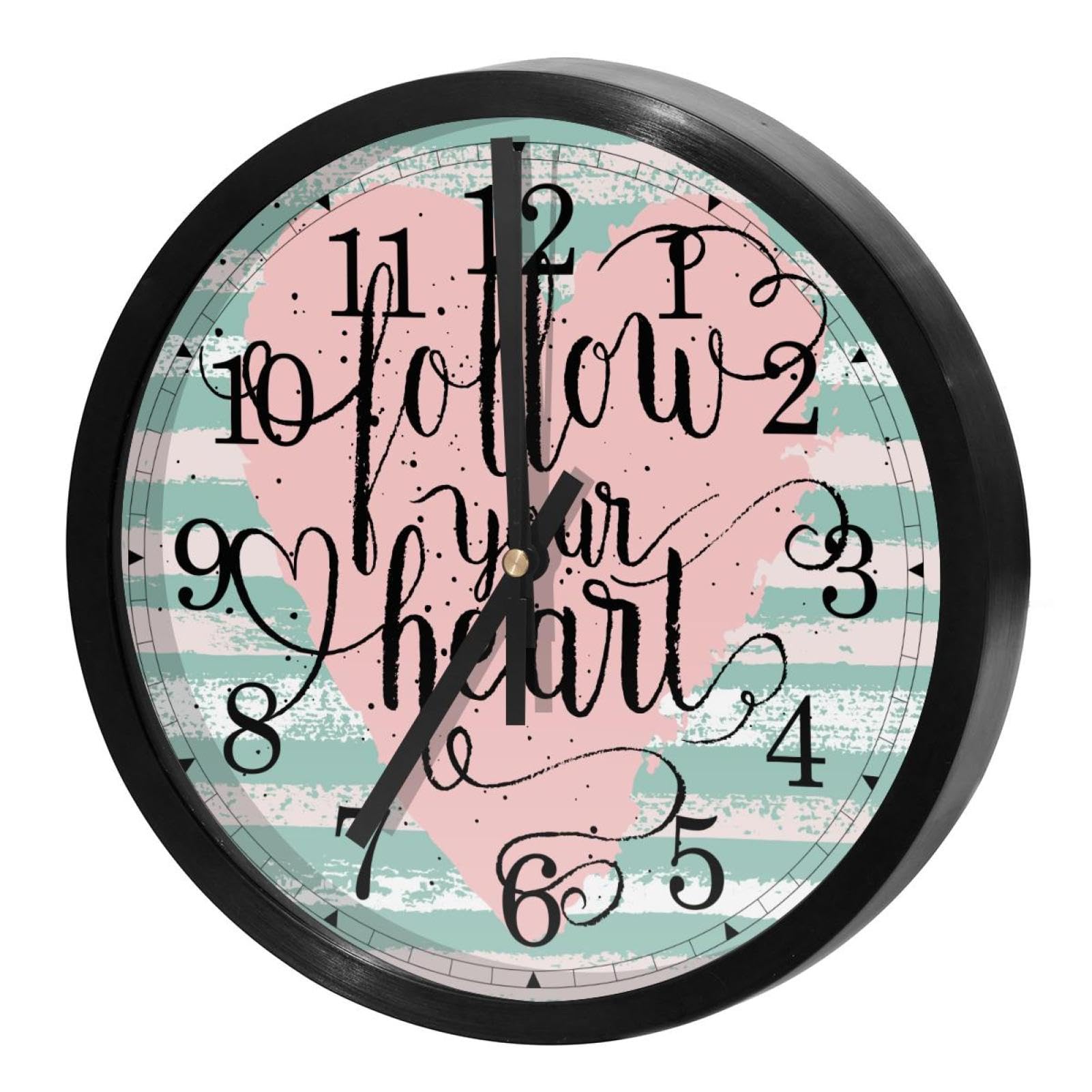 Horloge murale silencieuse à quartz à piles ronde avec lettrage moderne