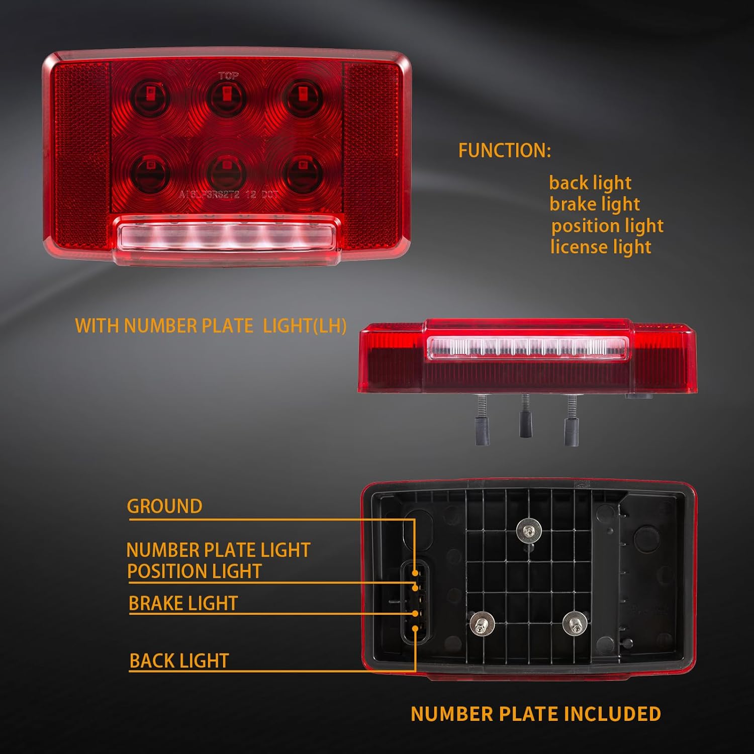 2PCS LED Tail Rear Position Lights Brake License Lamps Trailer Reverse Light Fit for International Prostar Linehaul Conventionals,7000 series 12V Square Truck Lamp LH & RH Pair Set