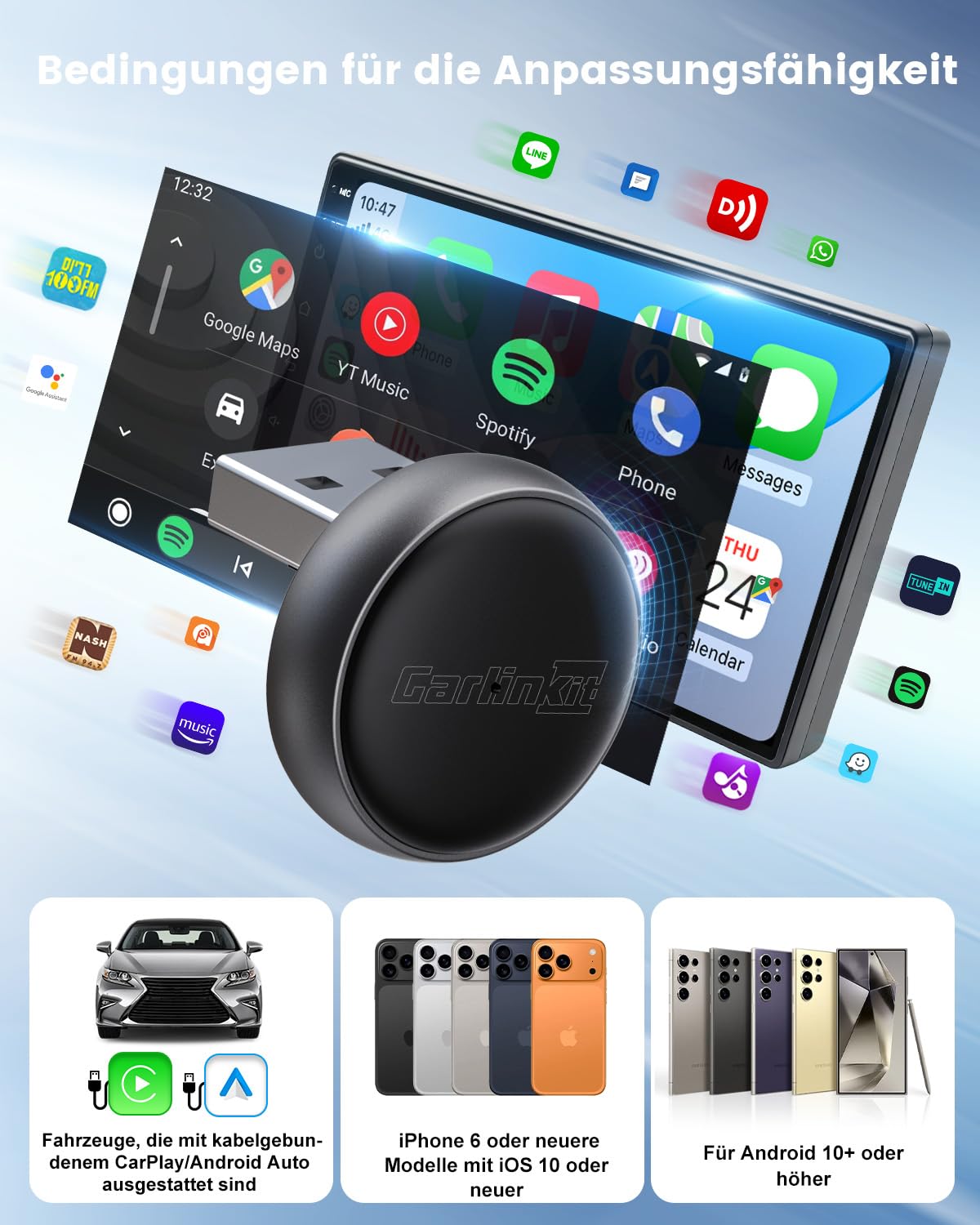 CarlinKit MINI-Ultra 3 Wireless Adapter – Kabelloses CarPlay/Android Auto, Plug-and-Play, USB/Typ-C, OTA-Upgrade