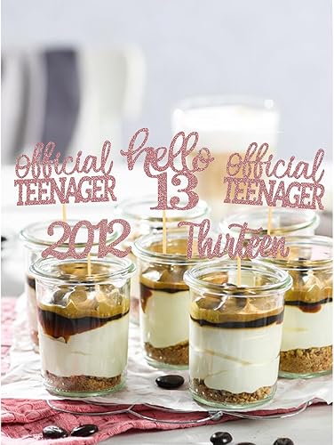 Miniatura 10 de 24 adornos para cupcakes con purpurina para cumpleaños de 13 años, decoración para tartas de cumpleaños de 13 años, decoraciones oficiales de