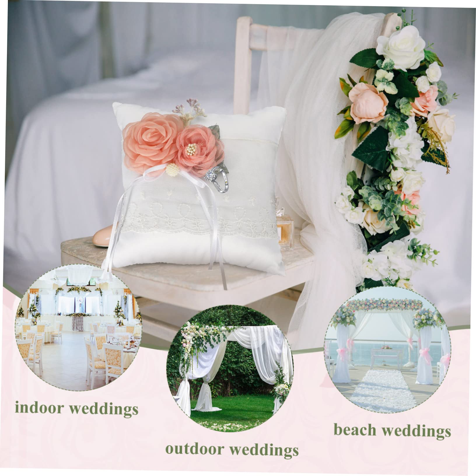 Abaodam 4pezzi Cuscino Portanello Nuziale Elegante Con Fiori Simulati Cuscino Per Anelli Da Cerimonia Decorazione Romantica Per Fidanzamento e Matrimonio Portatile e Leggero Accessorio