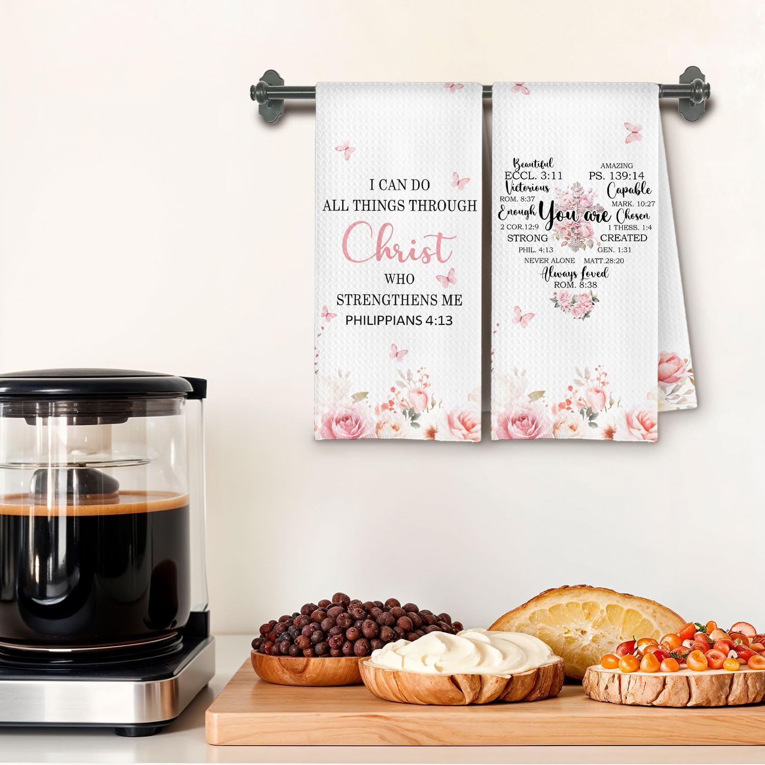 Christian Kitchen Towels Set of 2, Inspirational Christian Gifts for Women Dish Tea Towels for Kitchen Decor, Religious Bible Verse Floral Hand Towels for Bathroom Decor, 16x24 Inches - Image 2