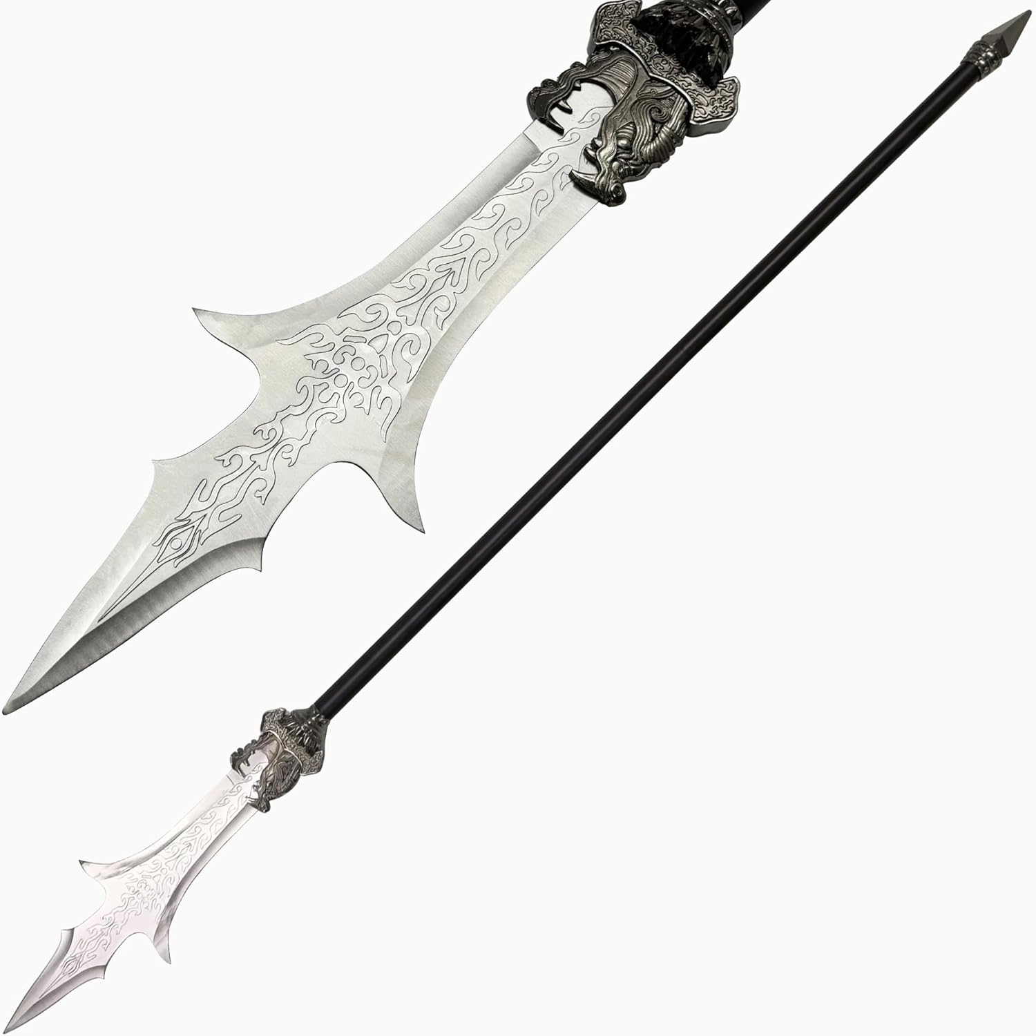 Three Pointed Two Blade Sword Stainless Steel Decorative Prop, Movie Cosplay Ornament Decoration 57.48 inches