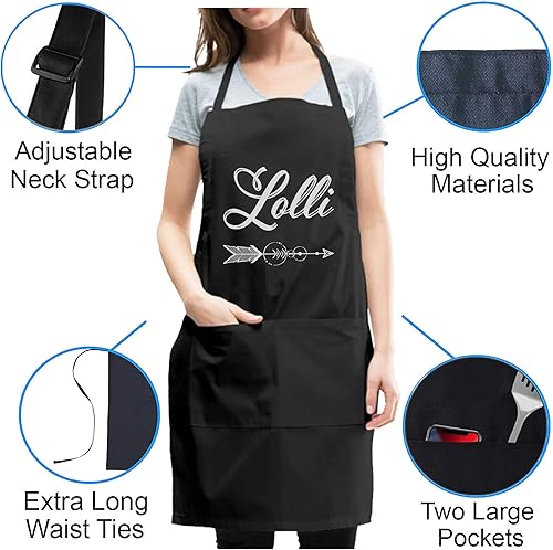 Miniatura 3 de Delantal de cocina para abuelas, talla única, Lolli Cool Grandmother Grandma Nana Delantales para hombres y mujeres, decoración del hogar, Negro -