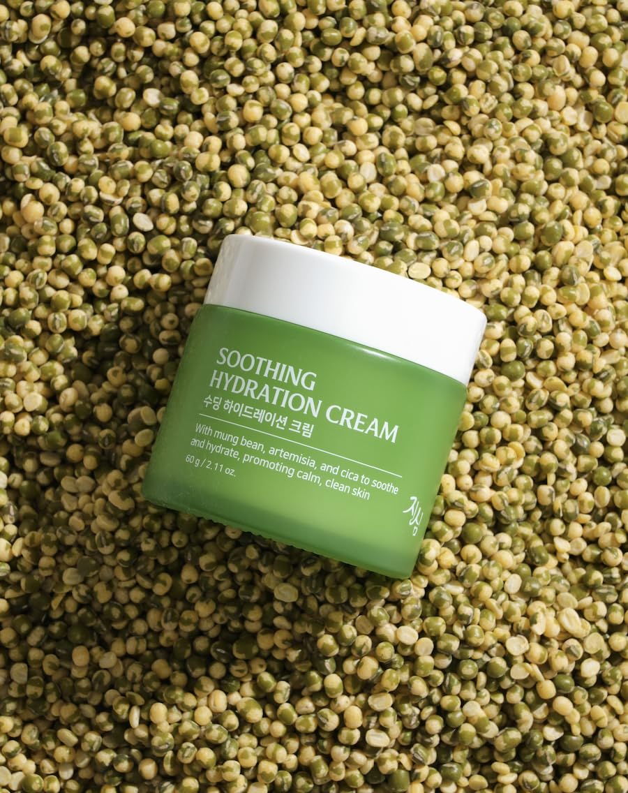 JINSIM Soothing Hydration Cream, Korean Vegan Calming Moisturizer with Mung Bean, Artemisia & Centella, for Sensitive & Acne-Prone Skin, 2.11 oz