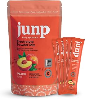 JUNP Sugar Free Electrolytes Powder Packets for Water Instant Hydration Packets with Salt & Potassium, Zero Calorie, No Carbs No Sugar Electrolyte Drink Mix Sticks, Keto Friendly, Juicy Peach 20 Pack