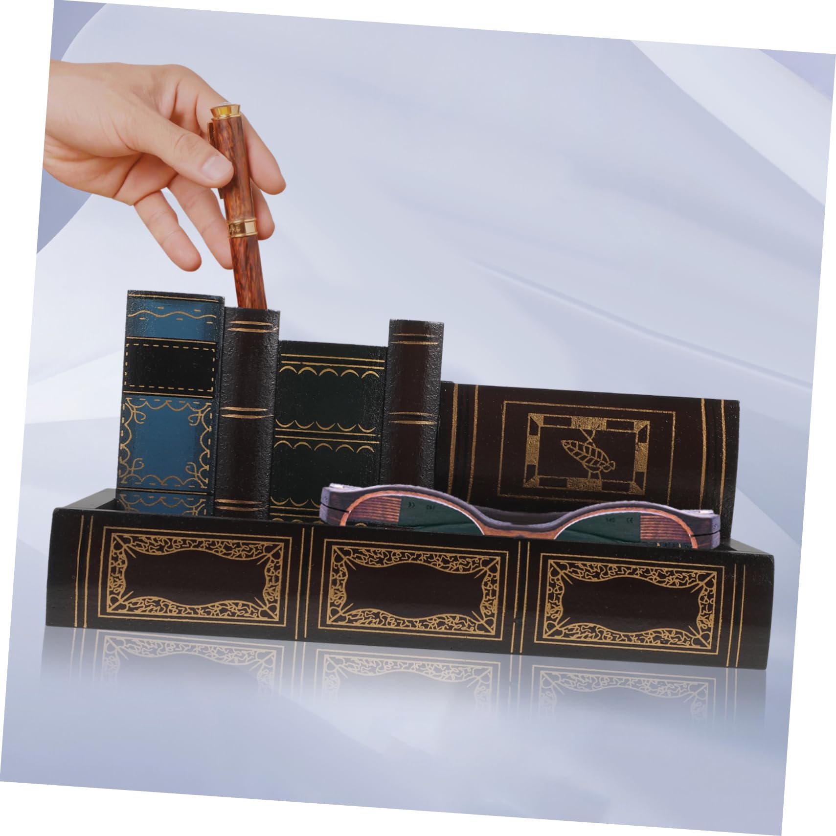 Portapenne da Scrivania in Legno Portapenne Stile Libro Retrò Organizer Adatto per Casa Ufficio Studio