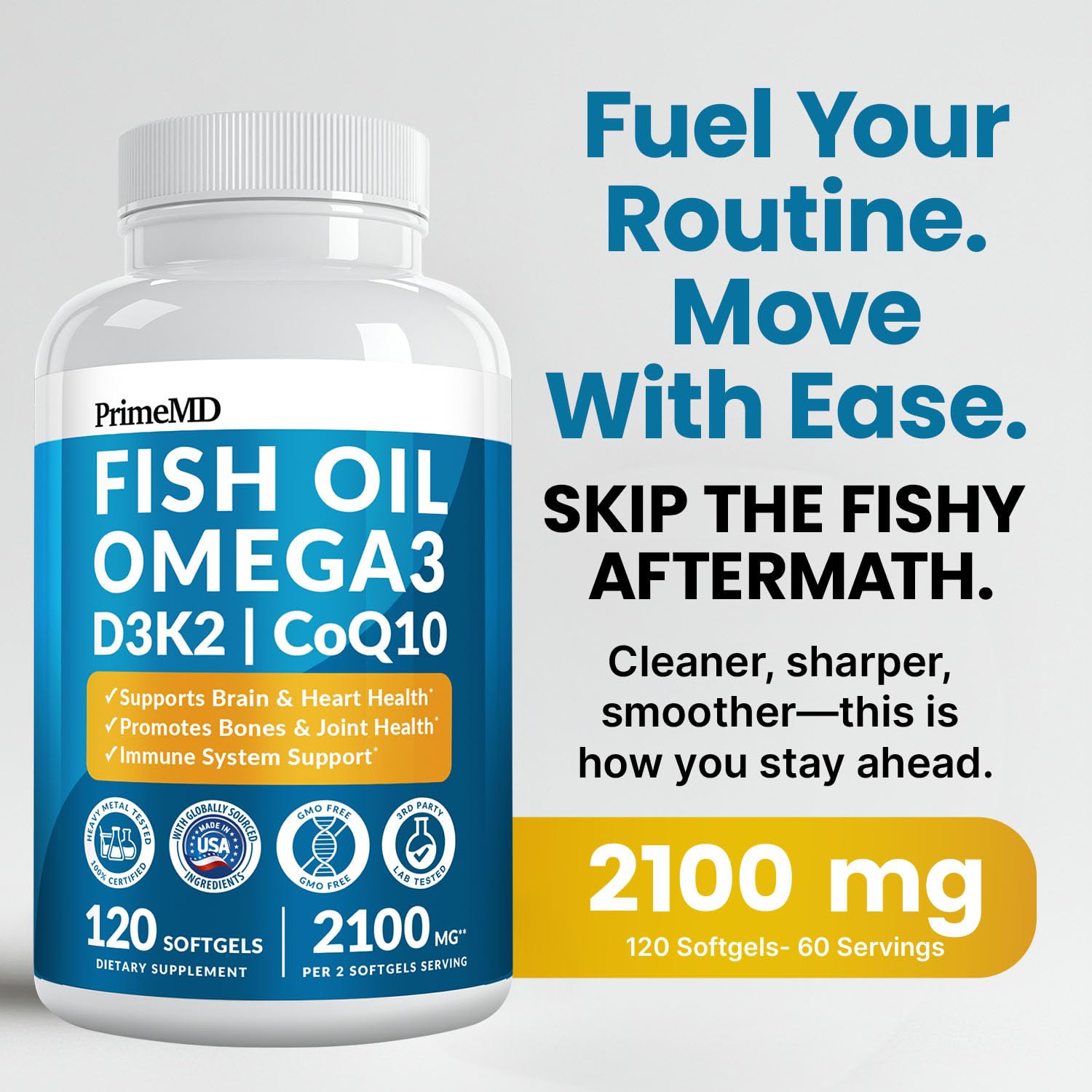 PrimeMD 4-in-1 Fish Oil Omega-3 with D3 K2 CoQ10, Lemon, 120 Softgels — Amazon image 2