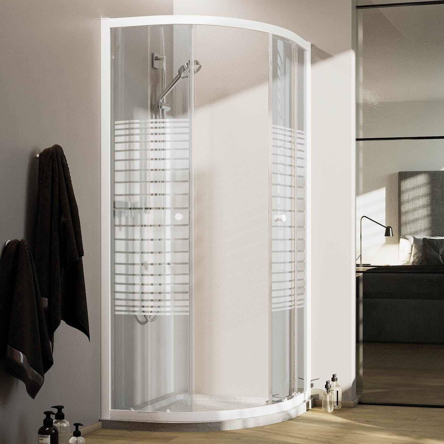 Idralite Mampara de Ducha Semicircular 90x90 CM H185 Blanco Vidrio Serigrafiado Mod. Blanc