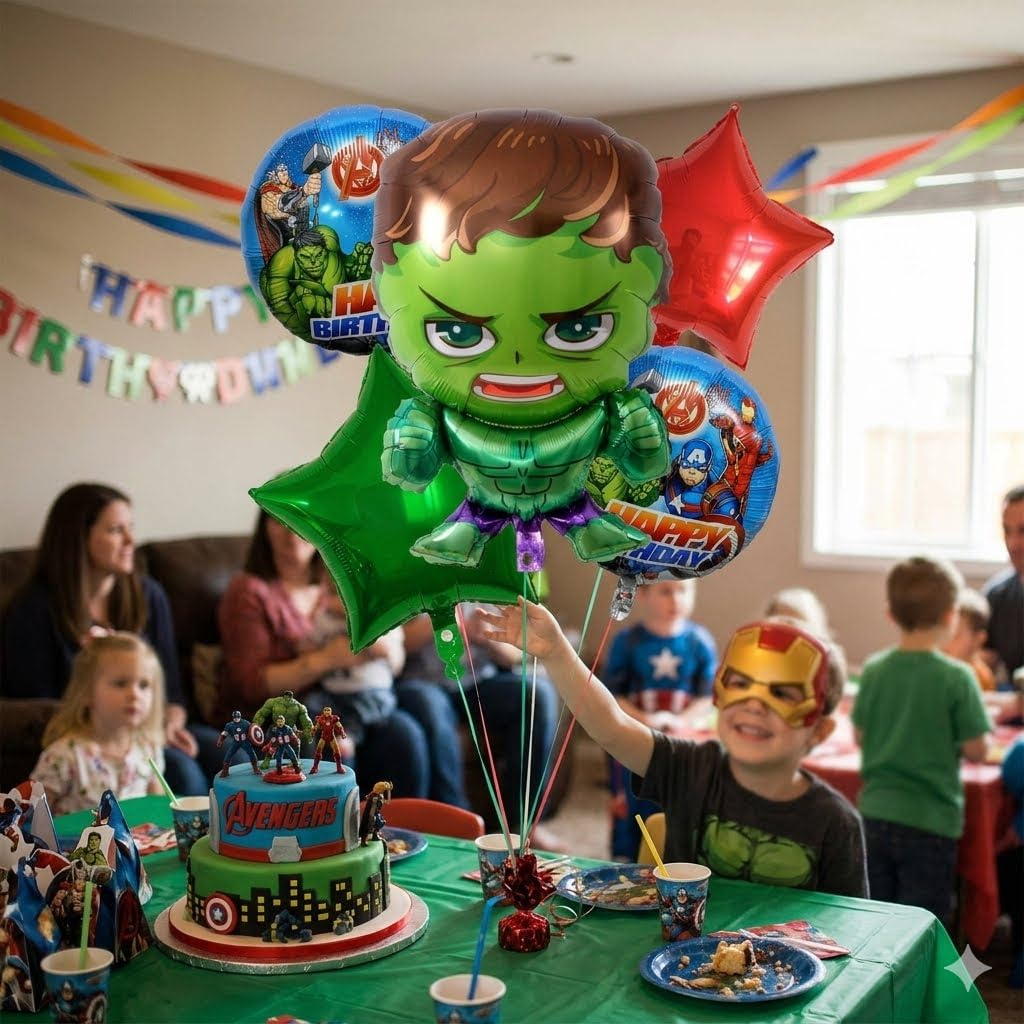 Fun Affairs Action Hero Superhero Theme Happy Birthday Balloons for Birthday, Chiller Party Decoration, Multicolor 5 pc 4