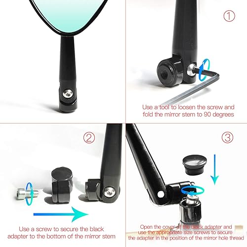 Miniatura 7 de MZS Espejos de motocicleta de 0.394 pulgadas y 0.315 pulgadas, espejo lateral universal de aluminio retrovisor plegable, ajustable, manillar