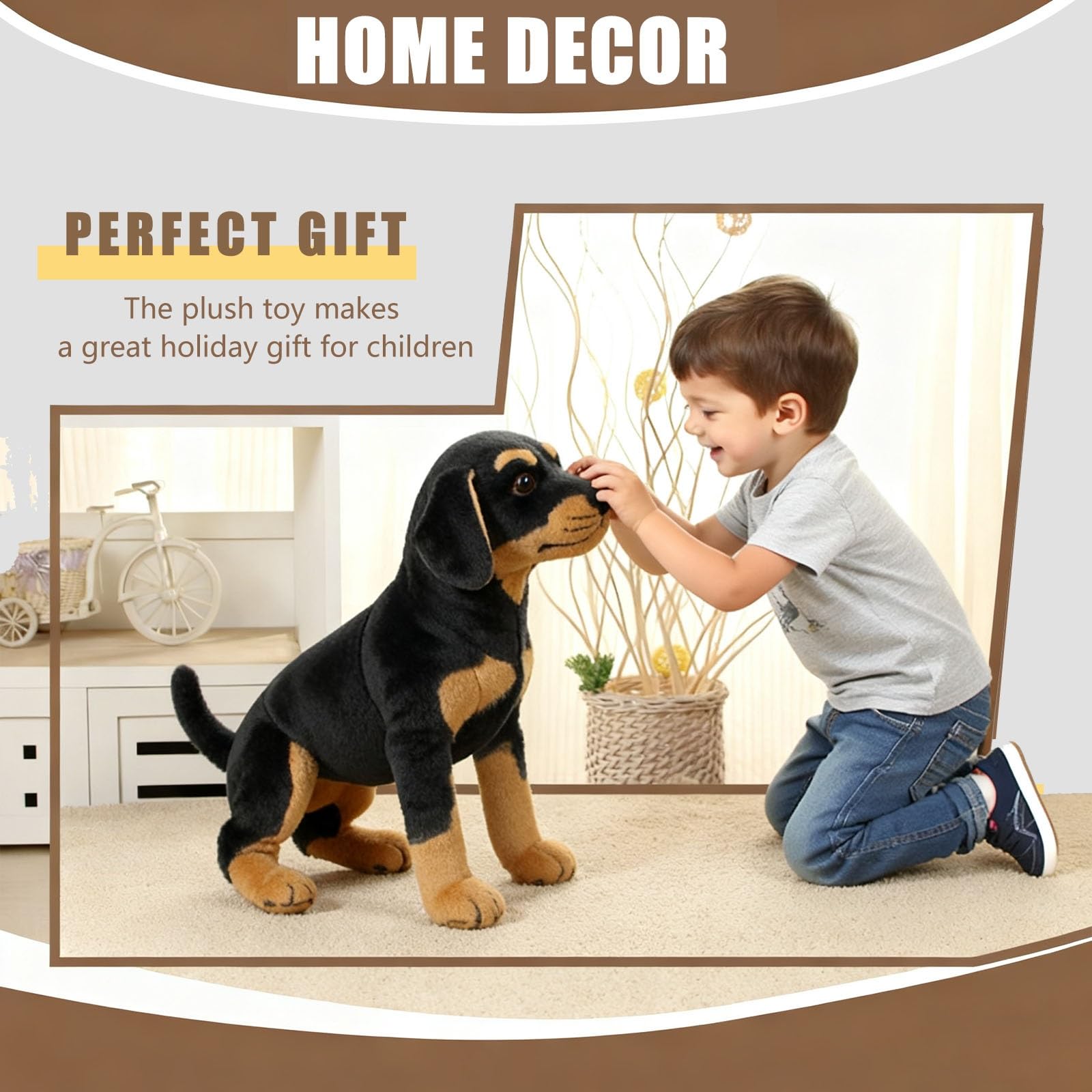 GRIER Kuscheltier Plüschtier Stofftier Hund, Plush Stuffed Toy Dog,Simulation Standing Rottweiler Dog Für Kinder(60cm)