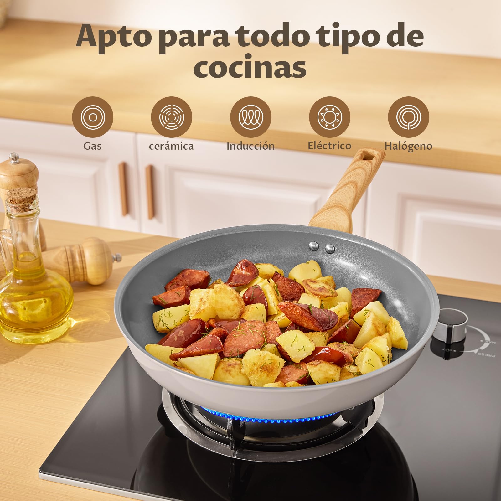 BLAZANT ceramic nonstick pan set 20+24+28cm with lids, PTFE-free, healthy | Optimized induction base for even heat, compatible with all cooktops, easy to clean, dishwasher safe, ergonomic handle