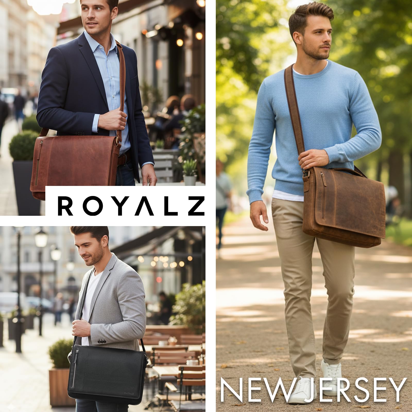 ROYALZ "New Jersey Borsa Porta PC 13-15.6 pollici Uomo Pelle a tracolla – Cartella Ventiquattrore in Vera Pelle – Grande Borsa Portadocumenti Uomi