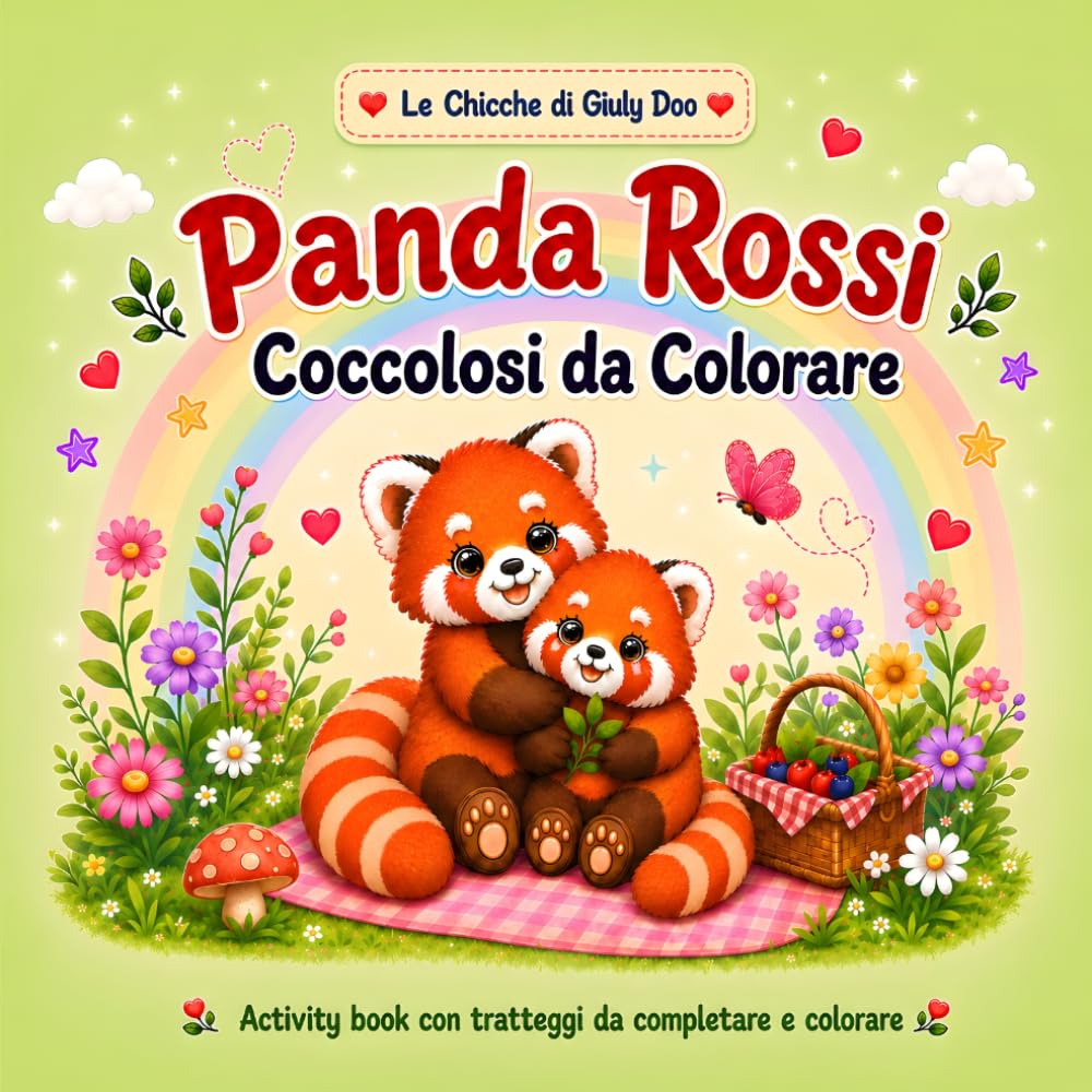 Panda Rossi Coccolosi da Colorare: Activity book con tratteggi da completare e colorare (Le Chicche di Giuly Doo)