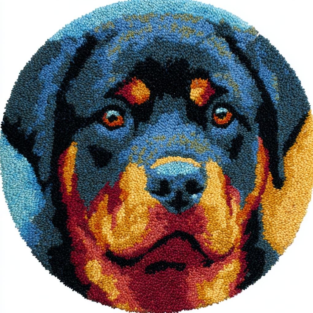 kitphoenix Round DIY Latch Hook Rug Kits Rottweiler 20X20Inch (50X50Cm) Easy for Beginners Round Carpet Crochet Yarn Craft Large Rug Hook and Latch Tapestry for Home Decor