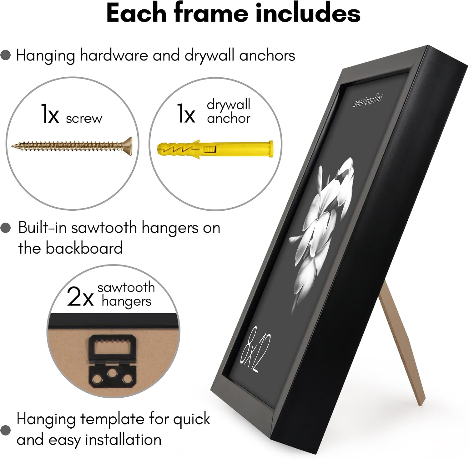 Americanflat 8x12 Picture Frame with Shatter-Resistant Glass - Soho Collection - Gallery Style Deep Molding Picture Frames for Tabletop and Wall Display - Black