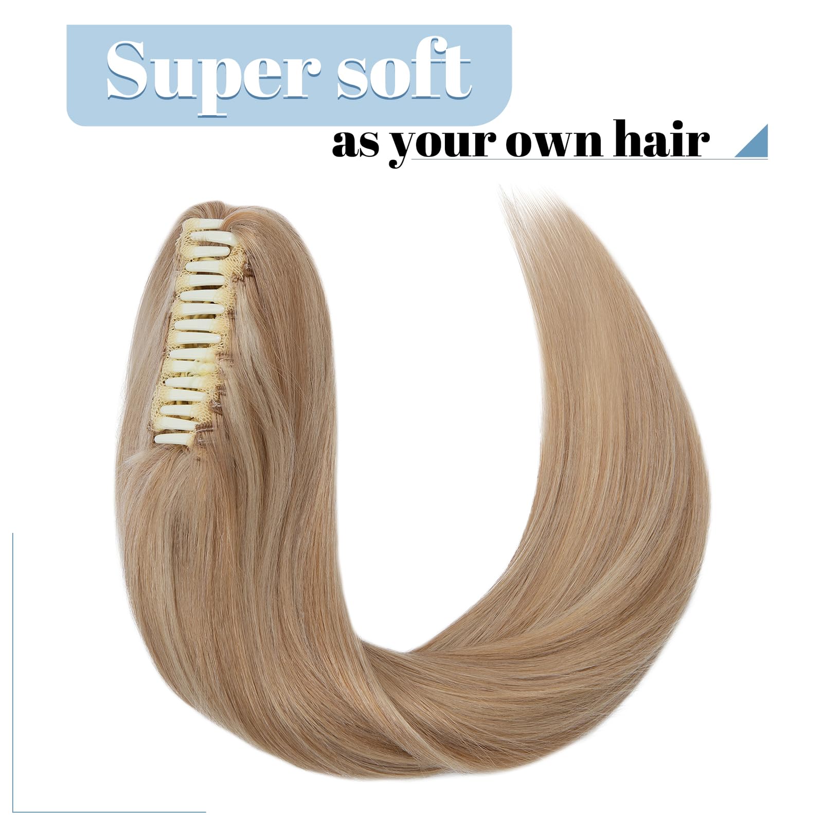 SEGO Ponytail Extension Echthaar Pferdeschwanz Zopf Clip in Haarteil Haarverlängerung 100% Remy Haar mit Klammer Honigblond/Hellblond #18p613 14"(35cm)-105g