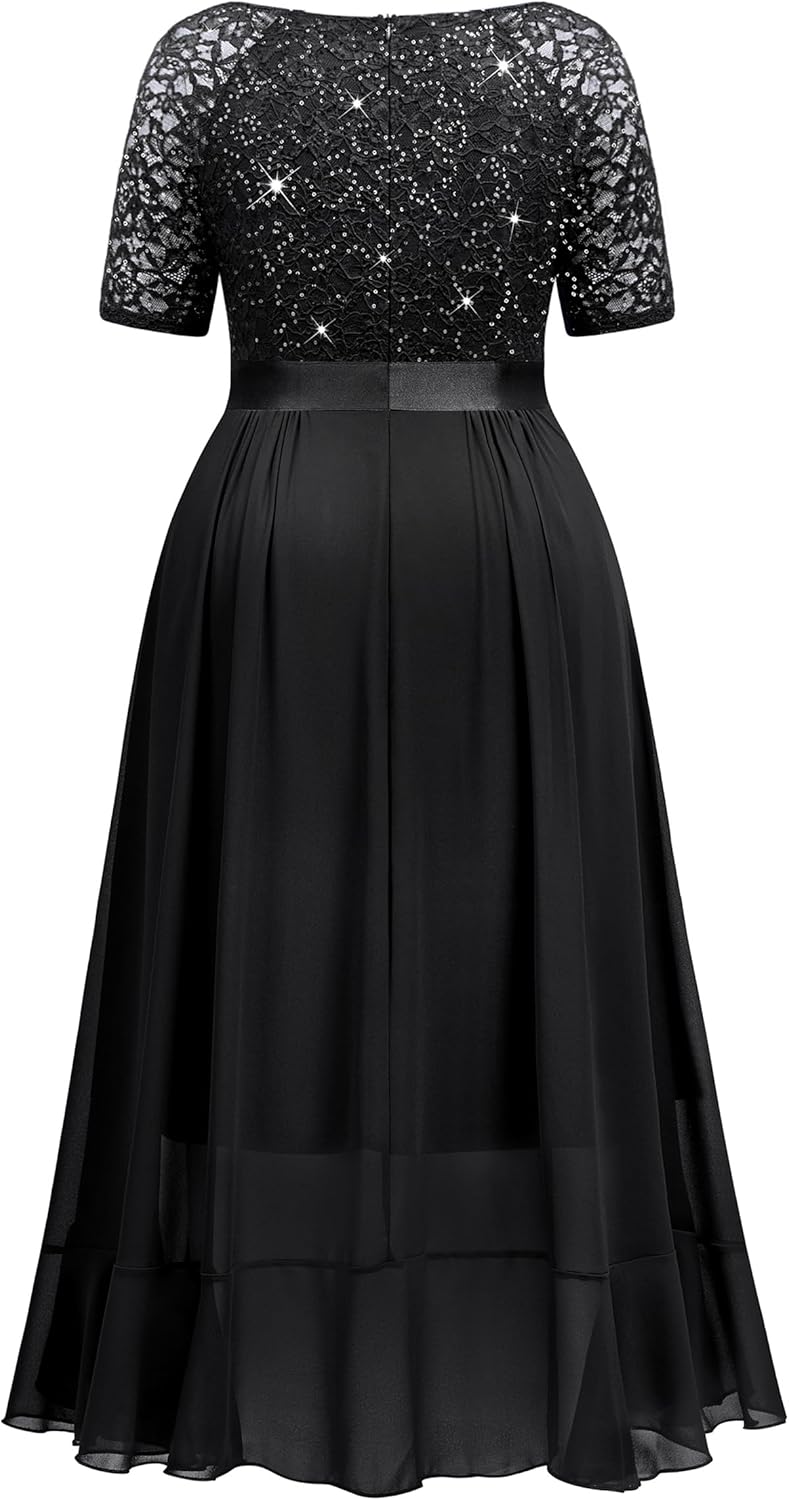 Knitee Women's Plus Size Sequin Lace Sweetheart Neck Ruffled Hemline Formal Evening Maxi Dresses - Image 6