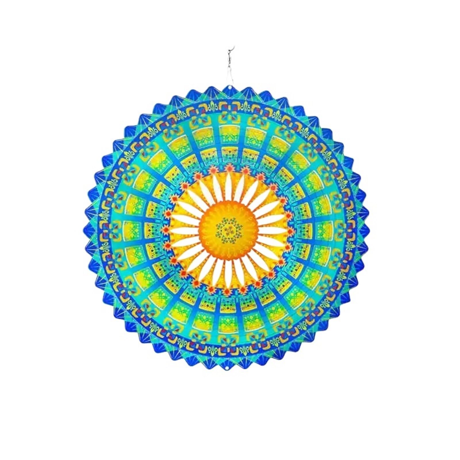 Windspiel Mandala Windspinner Mandala 3D Hängende Windspiele Metallskulpturen Reflektierender Blumenfänger Outdoor Gartendekor Kinetische Hofkunst(Green)