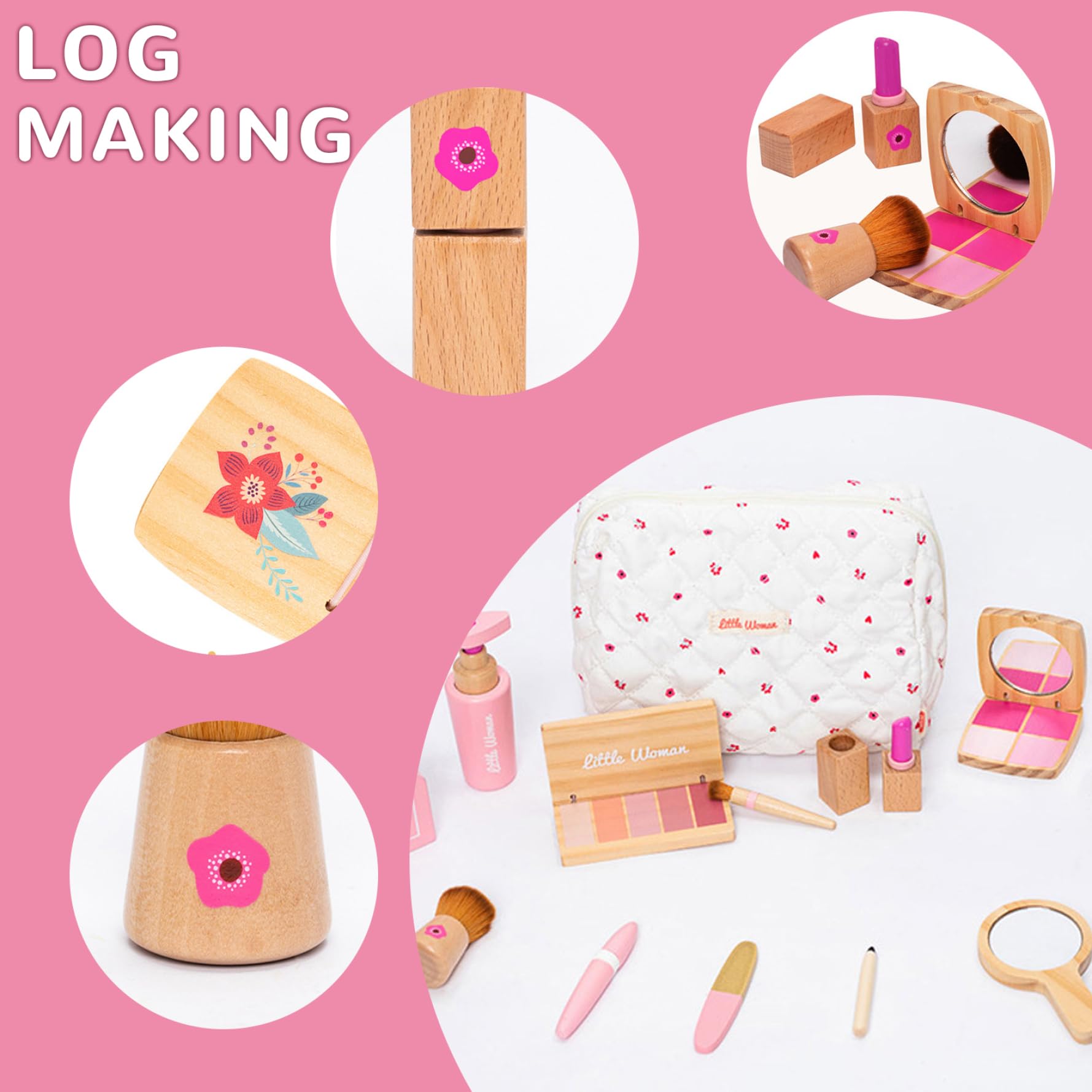 Juego de Juguetes de Maquillaje de Madera, Maquillaje Completo, Interactivo imaginativo, Juguete de Lindo Educativo temprano con Bolsa de algodón, para niñas..
