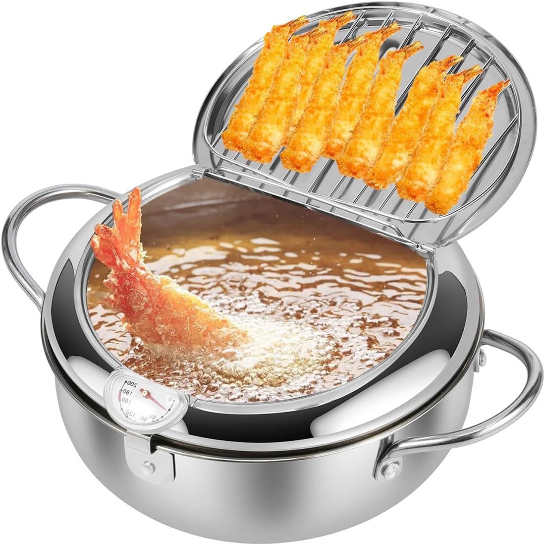 Friteuse japonaise avec jauge de température marmite acier inoxydable 20cm 2.2L