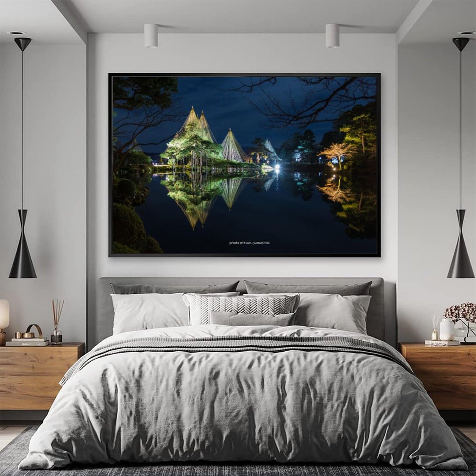 Amazon.co.jp: 絵画 石川県 金沢市 兼六園夜景 アートパネル ポスター