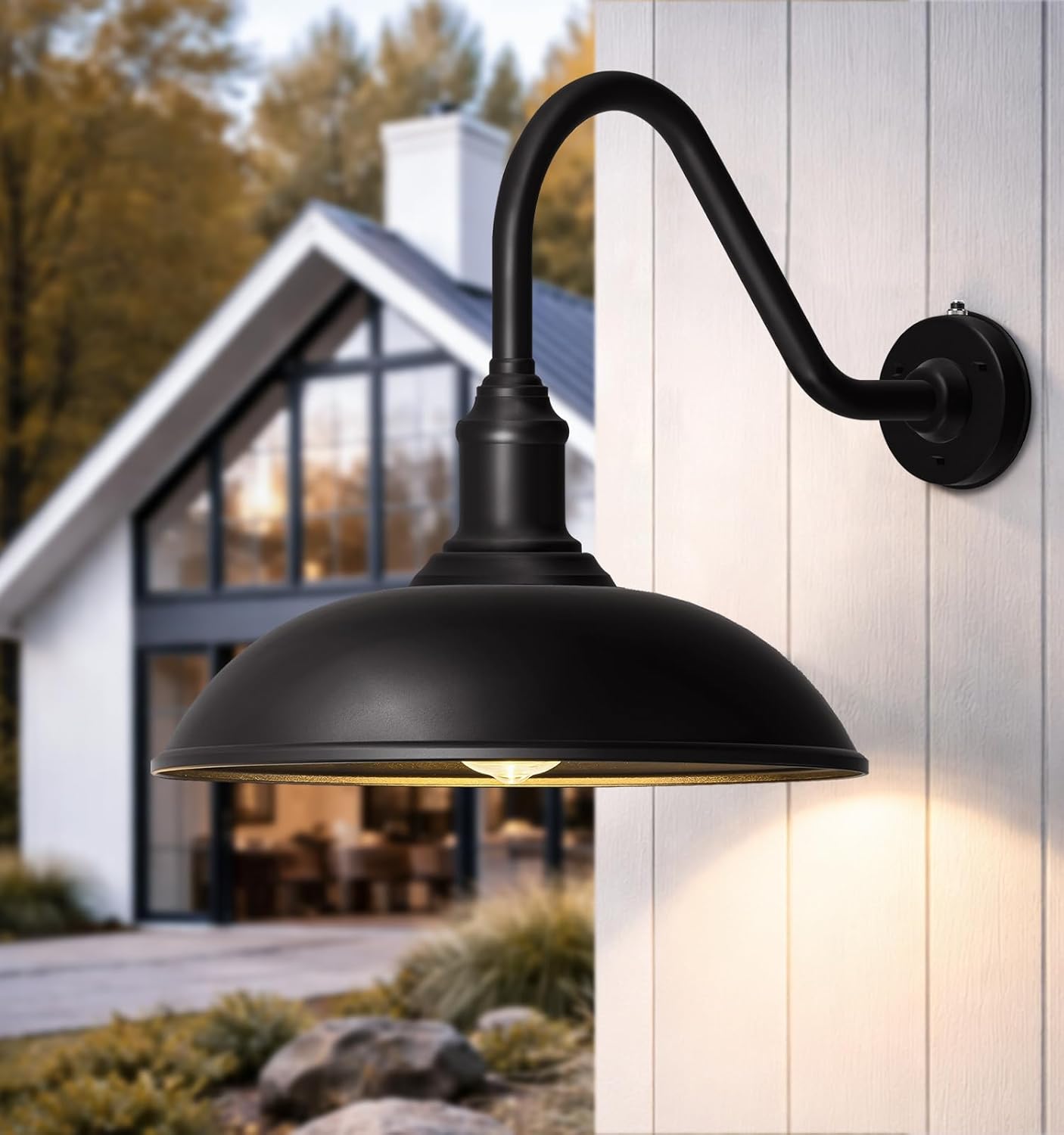 Large 18in Dusk to Dawn Outdoor Barn Lights, Classic Gooseneck Light Up The Night, Suitable for Porch, Farmhouse, Garage Lighting