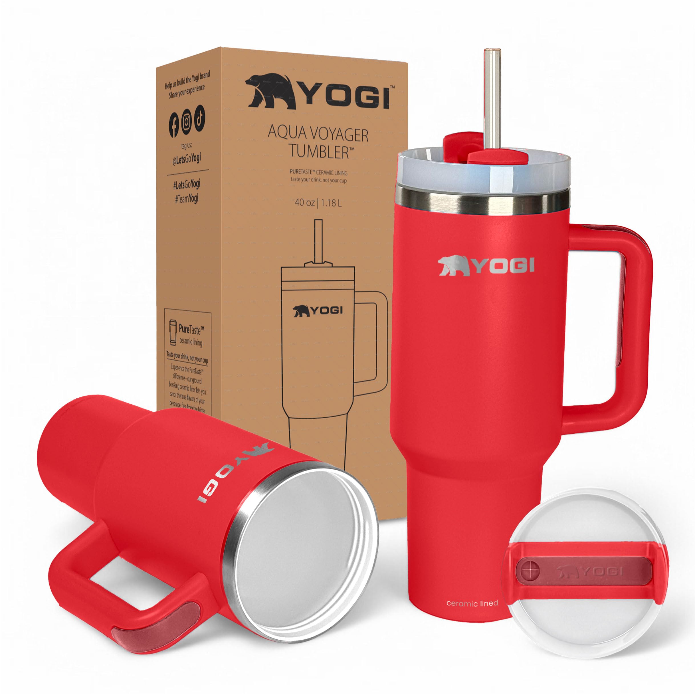 Yogibo 美品 Amazon.com | YOGI Ceramic Lined Tumbler with Handle and Straw Lid