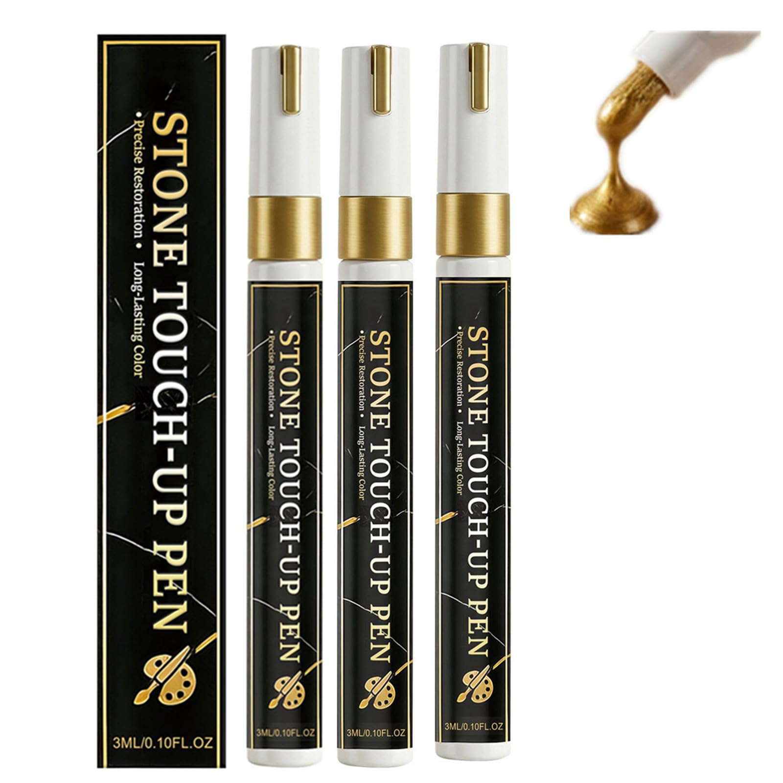 Golden Tombstone Marker Pen for Restoring Faded Grave Inscriptions, Oil Based Waterproof Stone Touch-up Pen, Strong Coverage, for Headstones Lettering＆ Memorial Inscriptions (3PC)