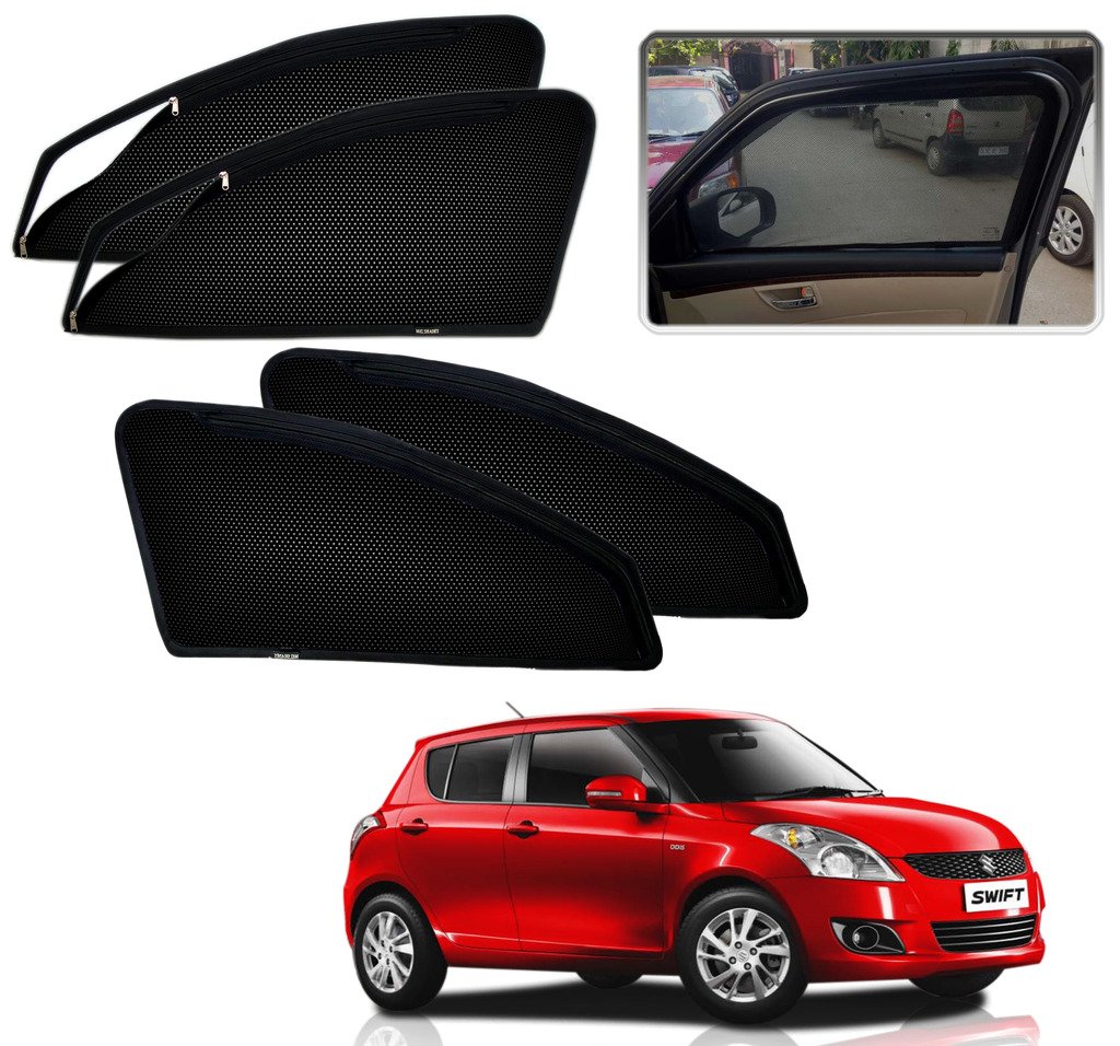 Kozdiko Zipper Magnetic Sun Shades Car Curtain for - Maruti Suzuki Swift Model - Black - Set of 4Pcs. (2011-Present)