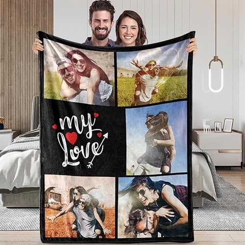 TinyName Regalos personalizados con texto en inglés "I Love You" para novio, manta personalizada con fotos, manta de franela personalizada con