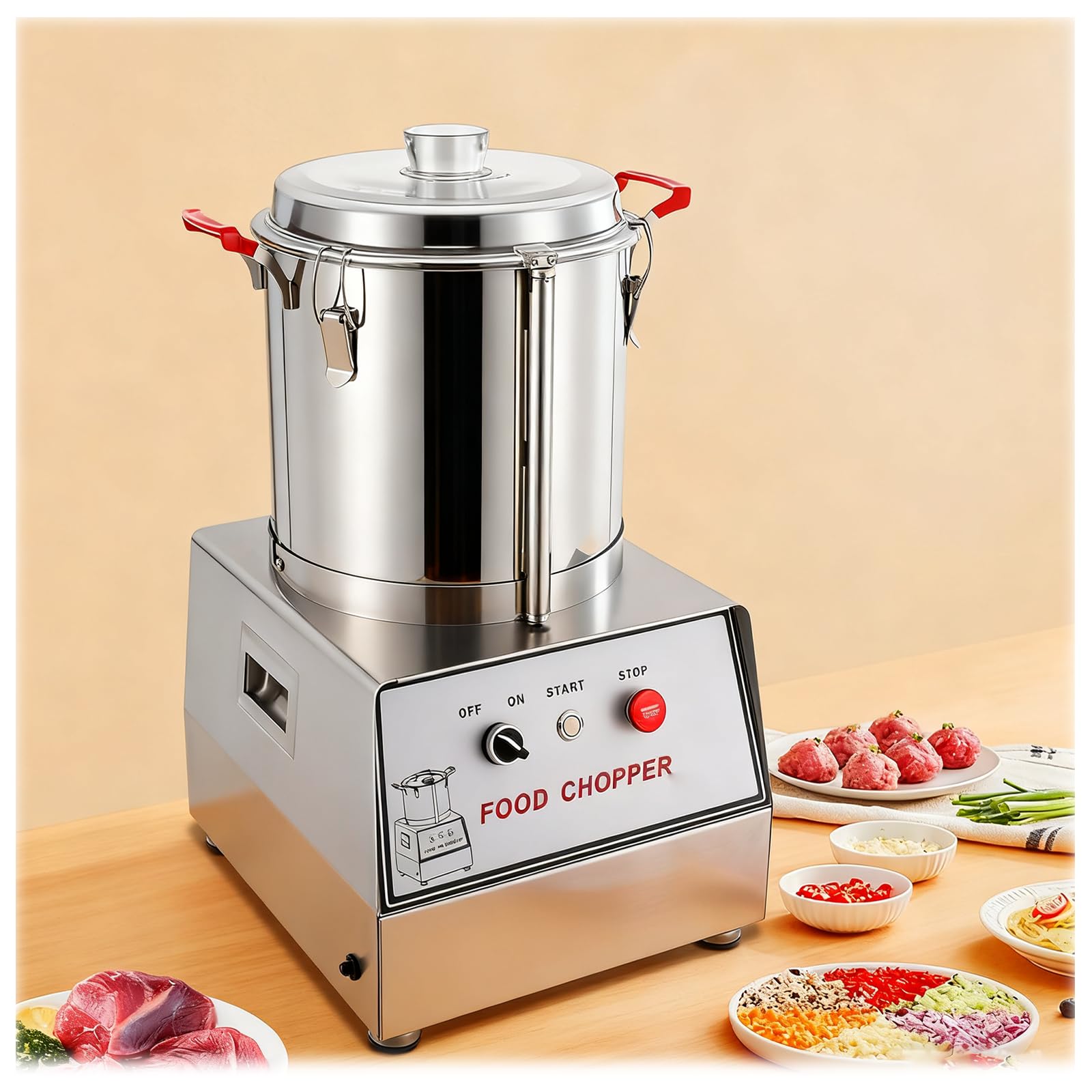 Procesador De Alimentos Comercial, Picador Eléctrico Automático, Procesador De Alimentos De Acero Inoxidable, para Verduras, Frutas, Granos, Cacahuetes Y Jengibre.,15L