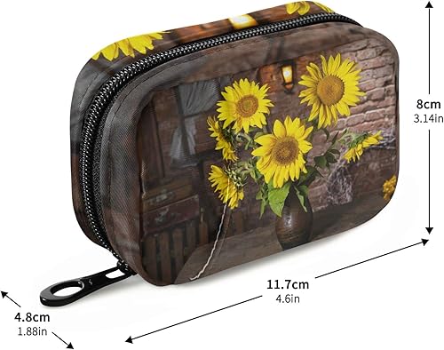 Miniatura 3 de Naanle Pastillero de madera con girasoles de madera para 7 días, bolsa organizadora de píldoras de viaje con cremallera, funda semanal portátil,
