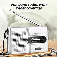 Vista 8 de Mini radio estéreo portátil - AM/FM, funciona con batería, antena telescópica, altavoz grande, conector para auriculares