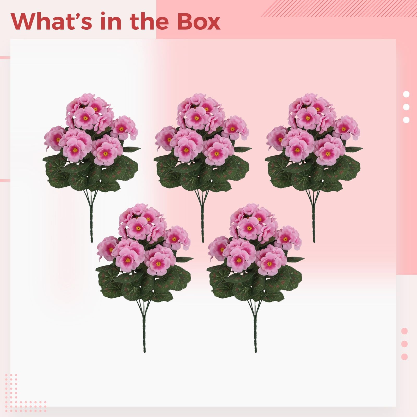 5 fiori di geranio artificiali, 36 cm, piante finte in seta rosa per la decorazione della casa, decorazioni realistiche per molteplici scenari