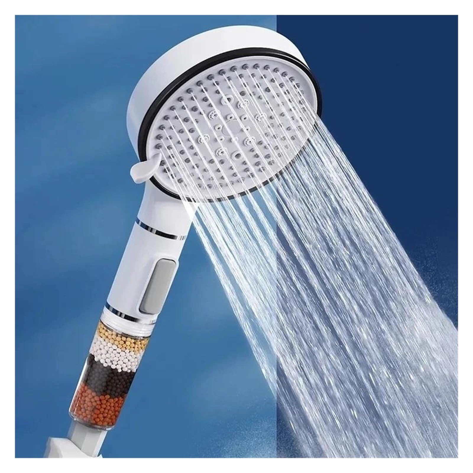 Soffione doccia per bagno con pulsante di arresto, soffione doccia con filtro a 5 modalità(Silver shower)