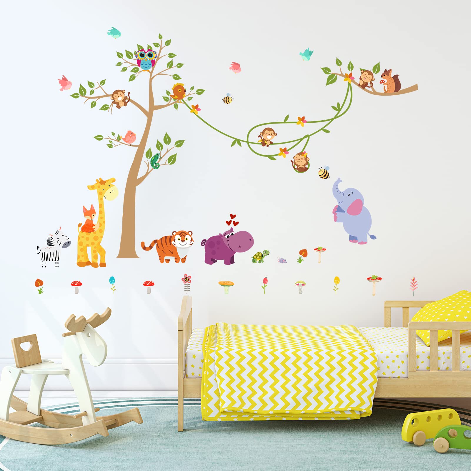 AnFigure Forest Animal Wall Stickers Monkeys Giraffe Elephant Tiger Owl  Tree Wall Decals for Kids Baby Girls Boys Room Nursery Playroom Bedroom  Safari