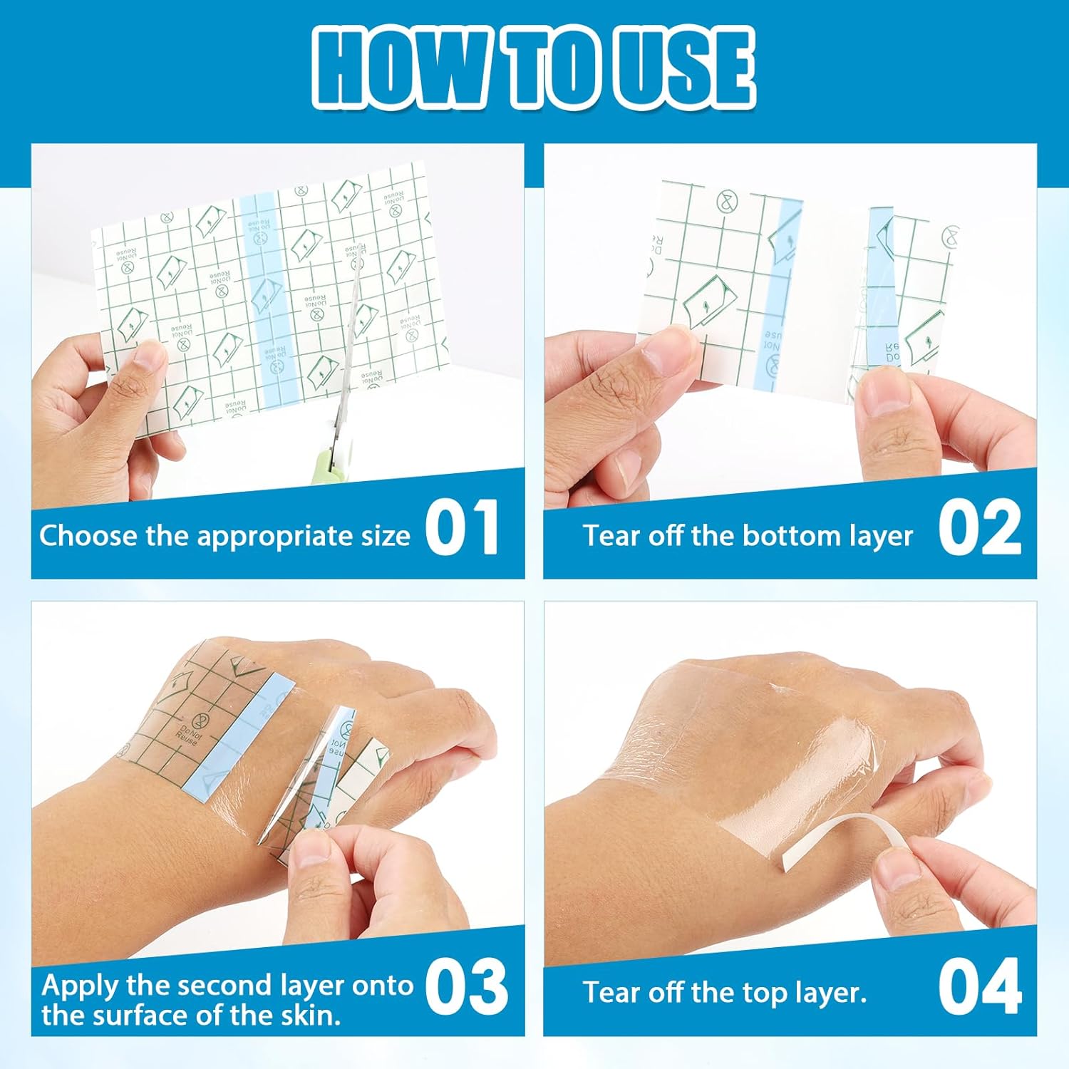 100 Pcs Transparent Stretch Adhesive Bandage,50 Pcs 5 * 8cm and 50 Pcs 10 * 15cm Waterproof Clear Adhesive Bandages, Second Skin Tattoo Cover, Waterproof Bandages for Swimming - Image 3