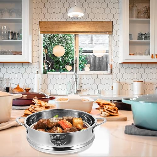 Miniatura 6 de Operitacx Vaporizador de pescado de acero inoxidable con doble asa para moño, rejilla de vapor, colador de cocina, utensilios de cocina para el