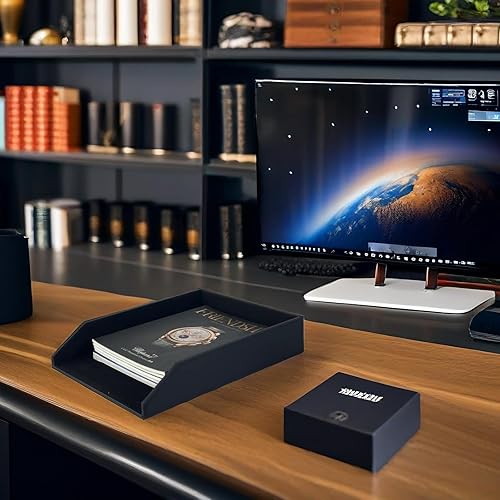 Miniatura 5 de UnionBasic Estuche apilable de piel sintética para documentos de oficina soporte organizador de documentos de escritorio 1 capa azul Maui