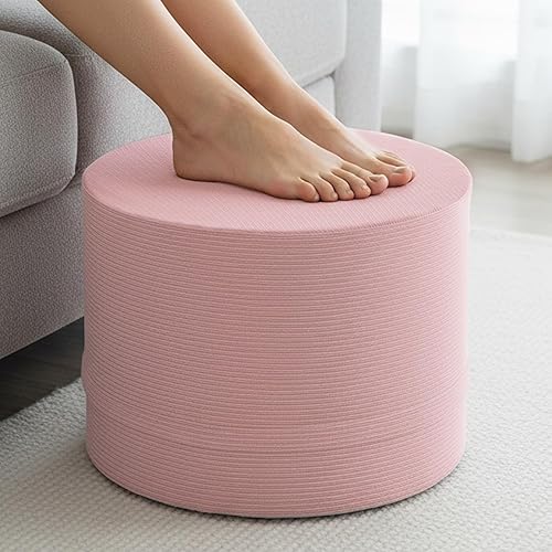 Miniatura 15 de LITA Puf redondo de relleno, pufs de terciopelo con relleno de espuma de alta densidad y funda lavable, puf peludo y esponjoso, taburetes otomanos