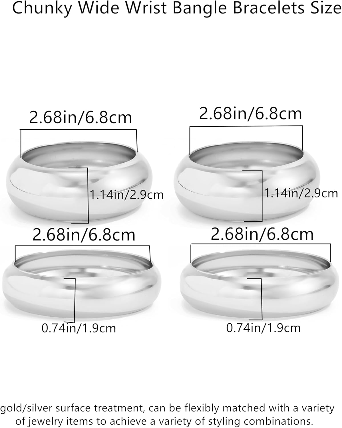 Chunky Gold Bracelets for Women Trendy Wide Wrist Silver Bangles Bracelet Stack Statement Bangle Fashion Jewelry Gift Accessories - Image 5