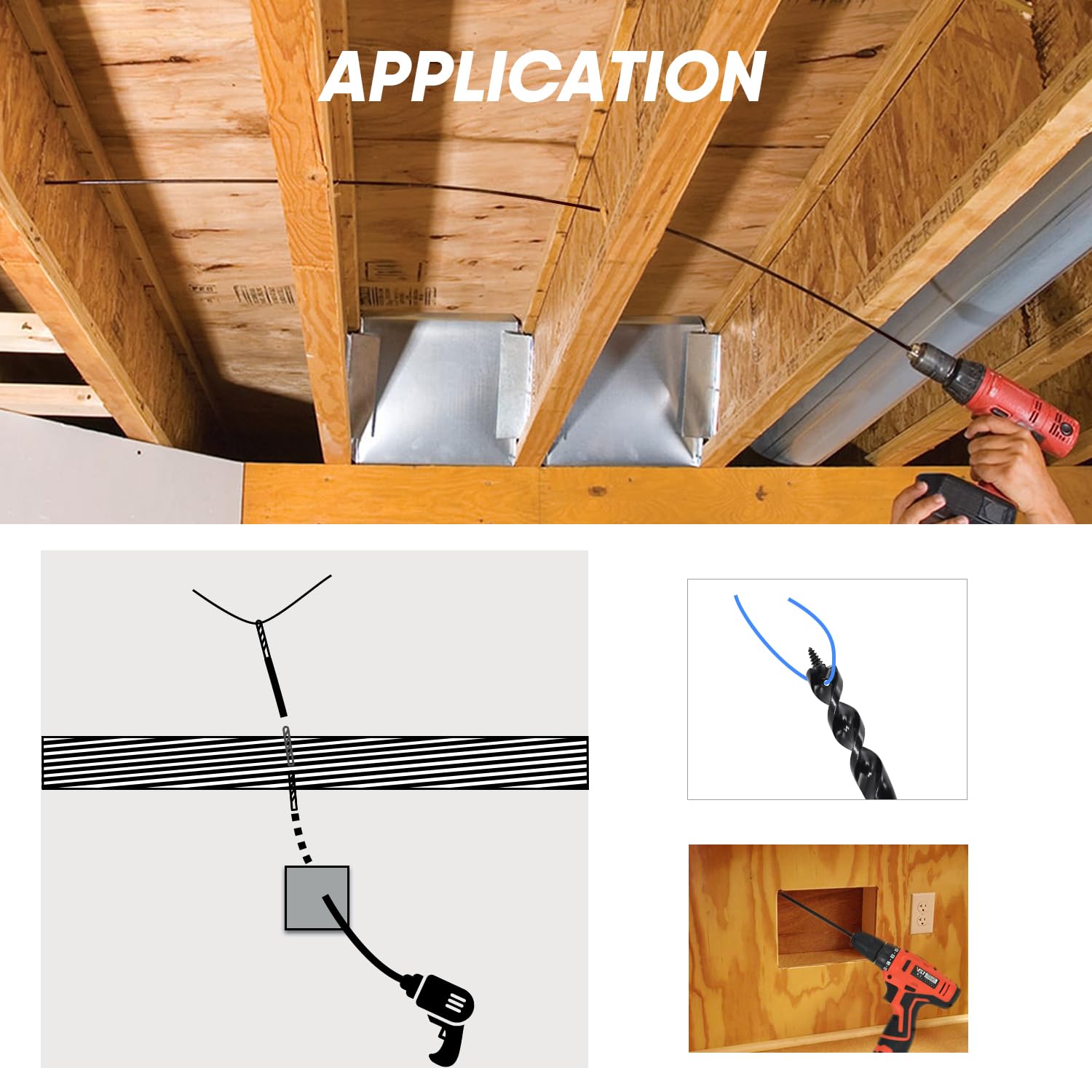 HUAALIUCHE 54-Inch Flexible Installer Drill Bit for Pulling Wires, 9/16" Auger with Screw Point & Fish Eye, 3/16" Anti-Slip Shank - Includes Protective Storage Tube for Walls Ceilings Conduits