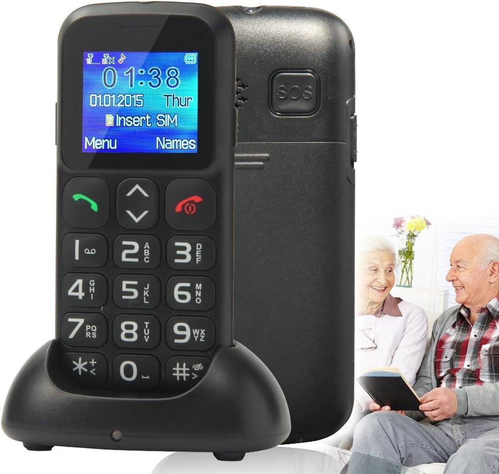 Senior Citizen Mobile Phone B100 (W105) Big Button Candy Bar T-Mobile 2G Mobile Cell Phone with Dock - Black