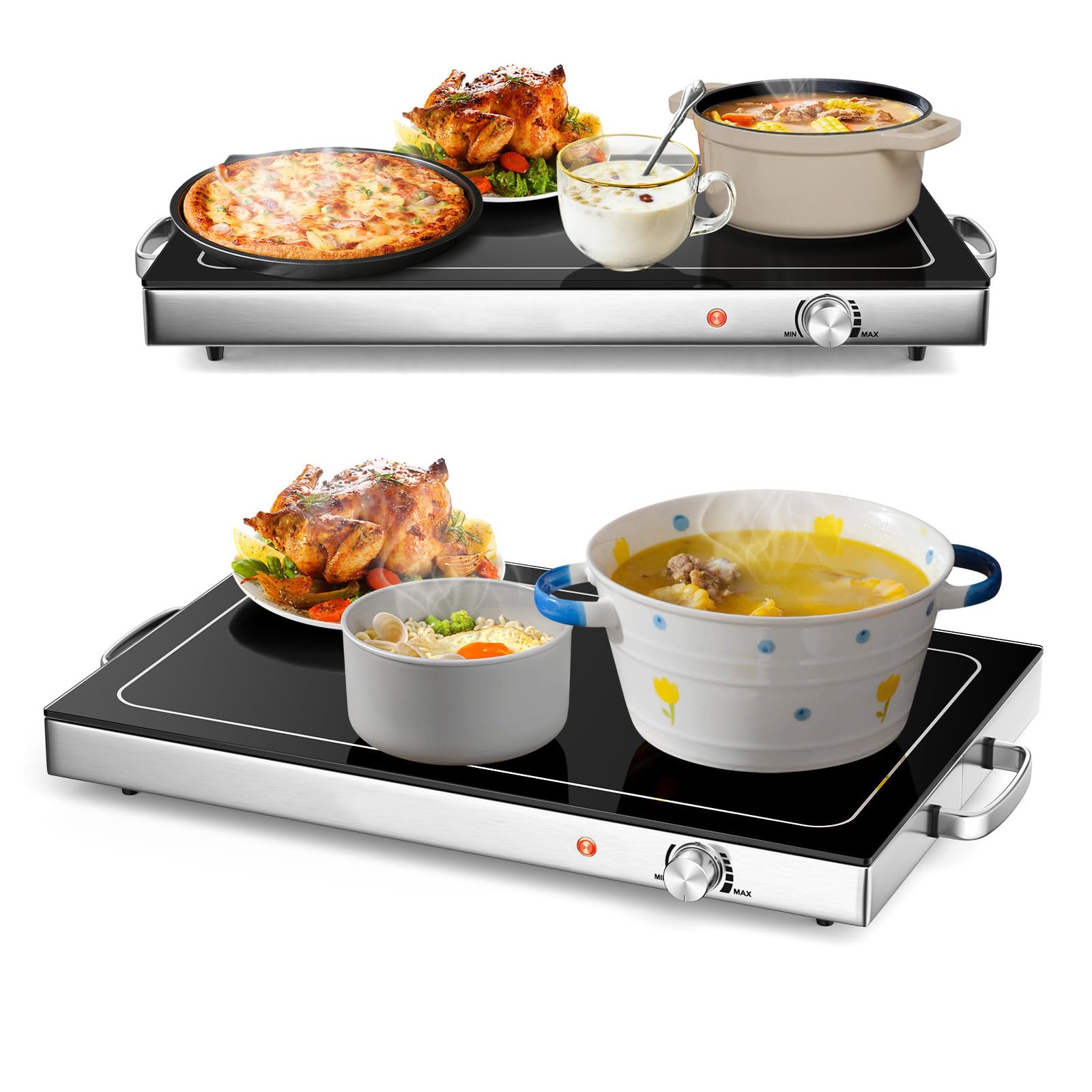 FANTASK Piastra riscaldante elettrica da 50 ℃ a 120 ℃ con regolatore di temperatura, riscaldatore a buffet in acciaio inox con funzione piastra riscaldante